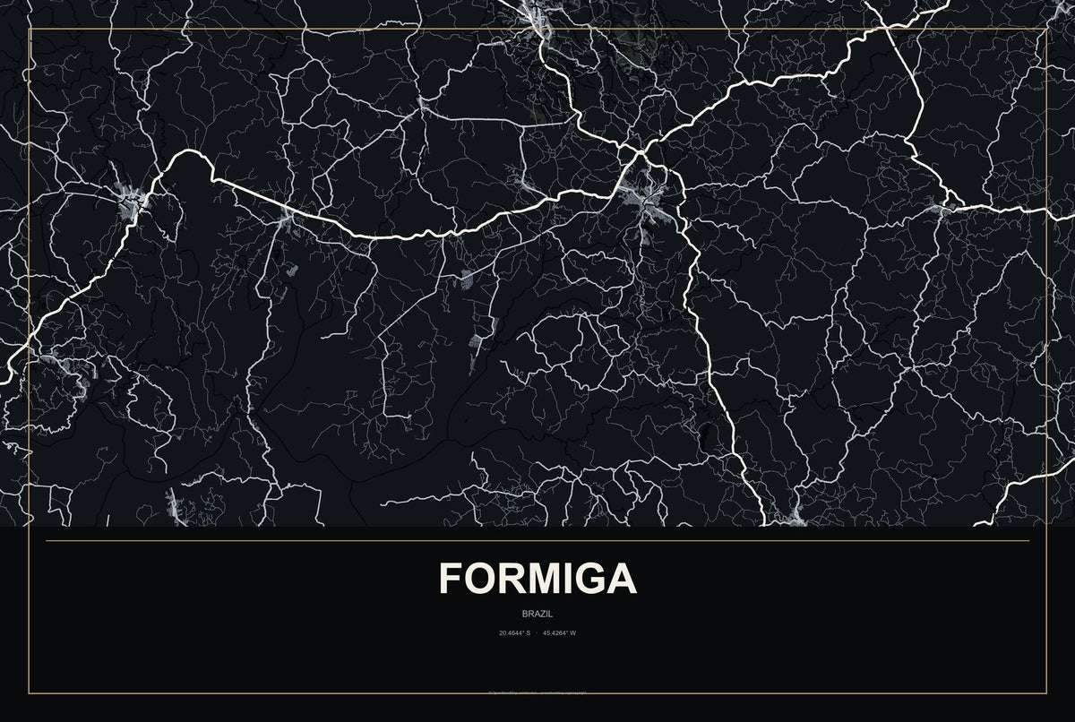 Formiga, Brazil City Map Aluminum Sign in Metropolitan Noir style