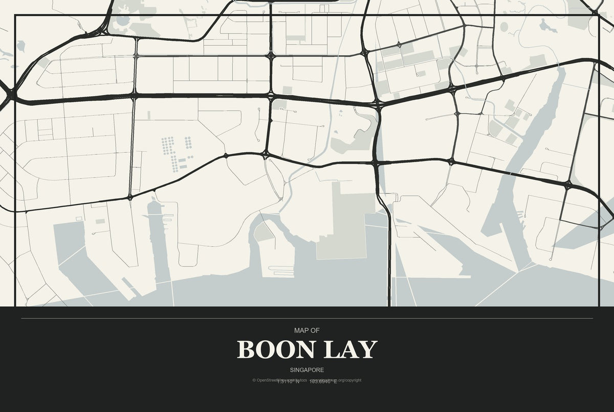 Boon Lay, Singapore City Map Aluminum Sign in Museum Plaque style