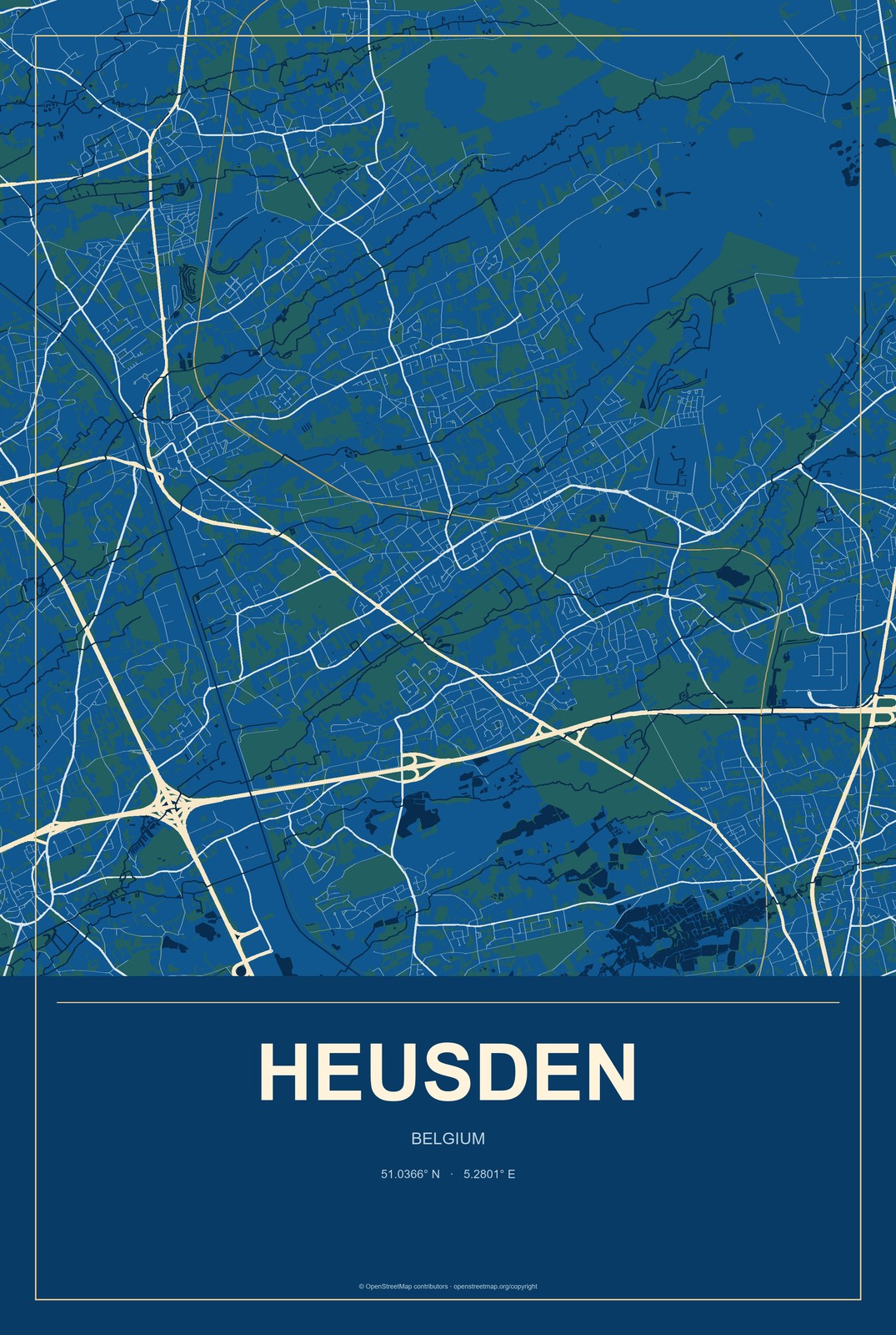 Heusden, Belgium City Map Aluminum Sign in Harbor Cobalt style