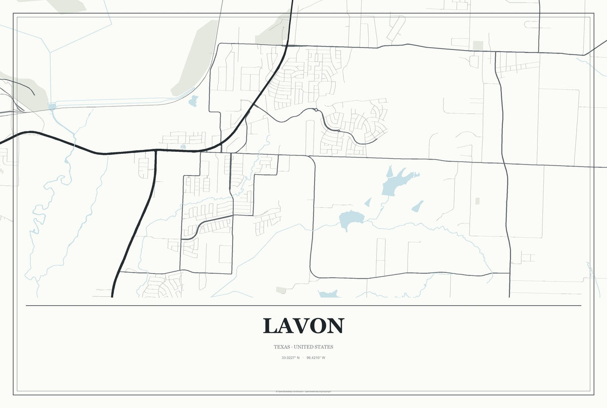 Lavon, Texas City Map Aluminum Sign in Gallery Air style