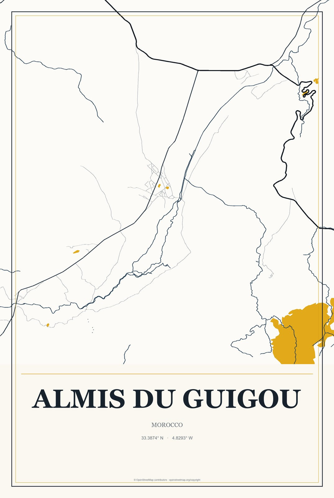 Almis du Guigou, Morocco City Map Aluminum Sign in Citrine Modern style