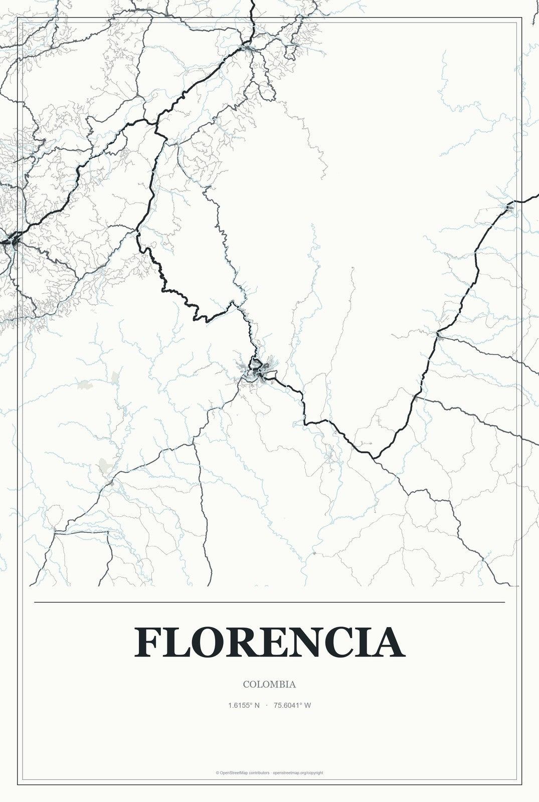 Florencia, Colombia City Map Aluminum Sign in Gallery Air style