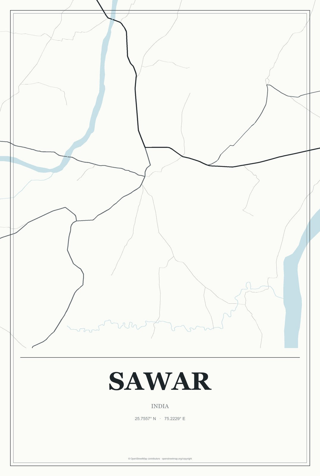 Sawar, India City Map Aluminum Sign in Gallery Air style