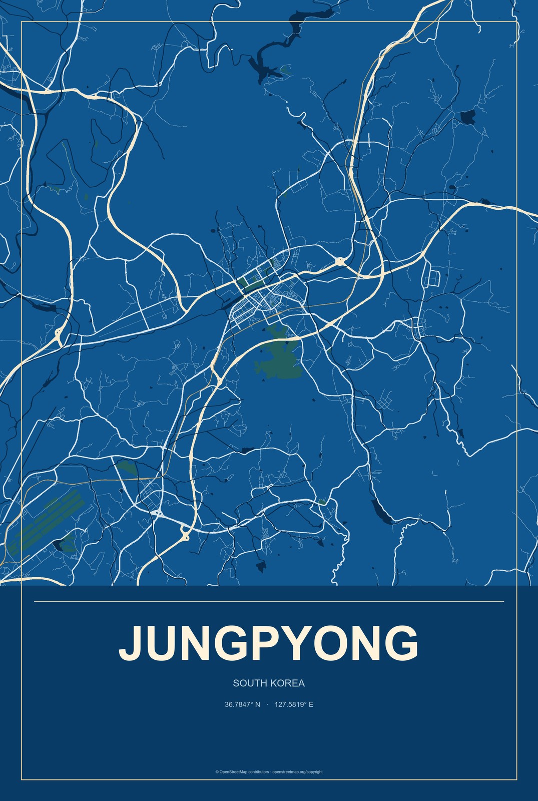 Jungpyong, South Korea City Map Aluminum Sign in Harbor Cobalt style