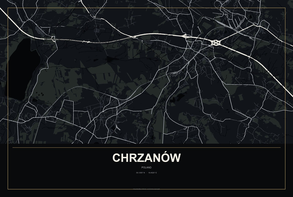 Chrzanów, Poland City Map Aluminum Sign in Metropolitan Noir style