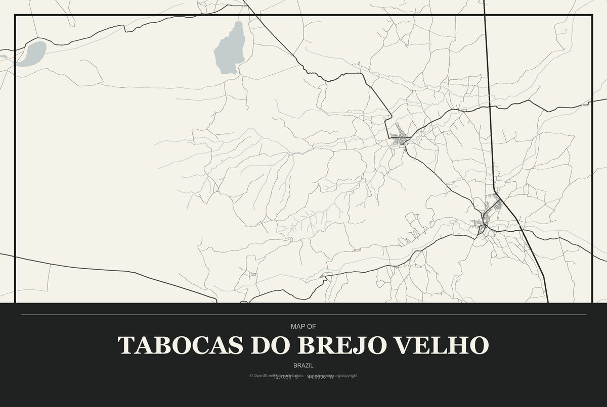 Tabocas do Brejo Velho, Brazil City Map Aluminum Sign in Museum Plaque style