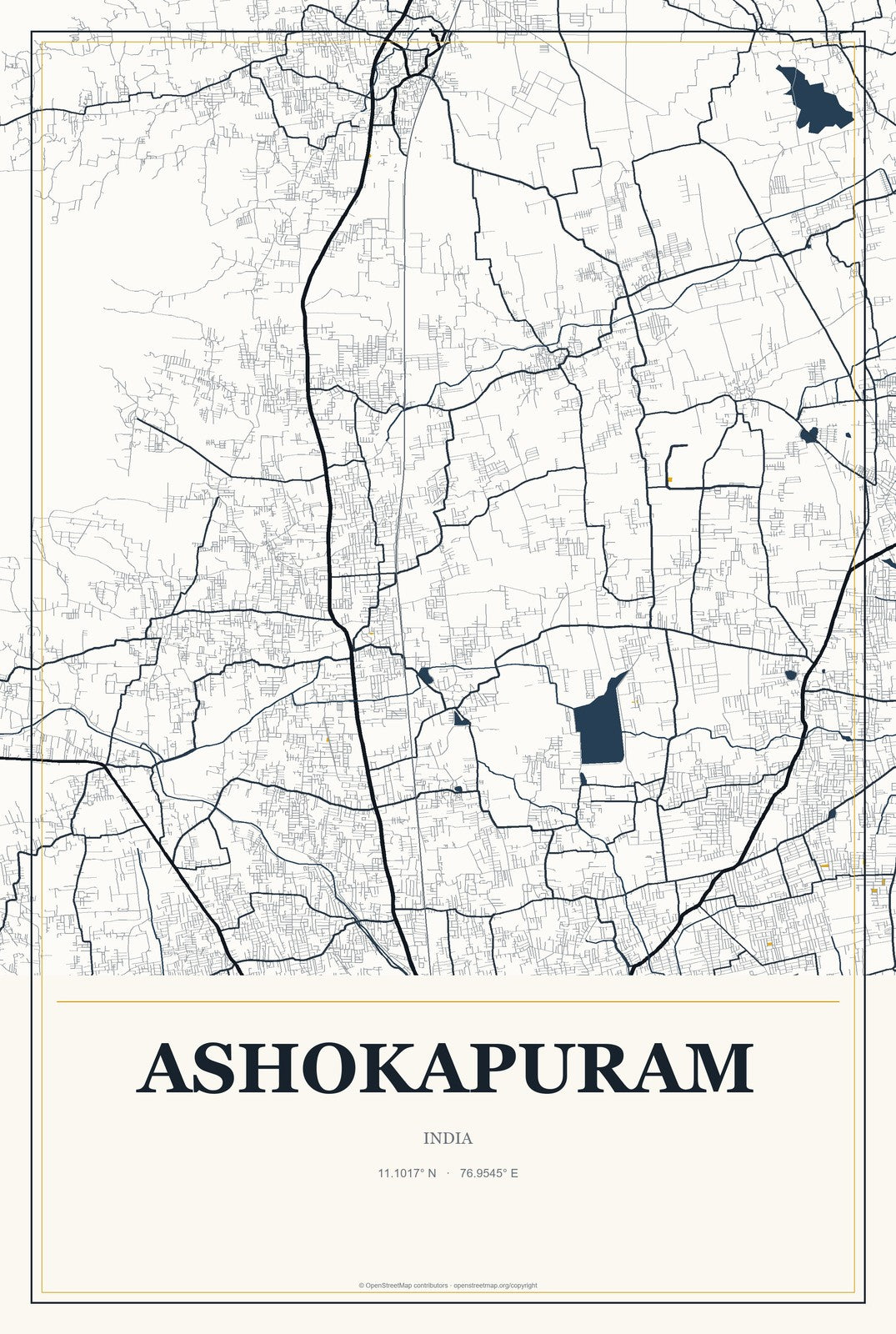 Ashokapuram, India City Map Aluminum Sign in Citrine Modern style