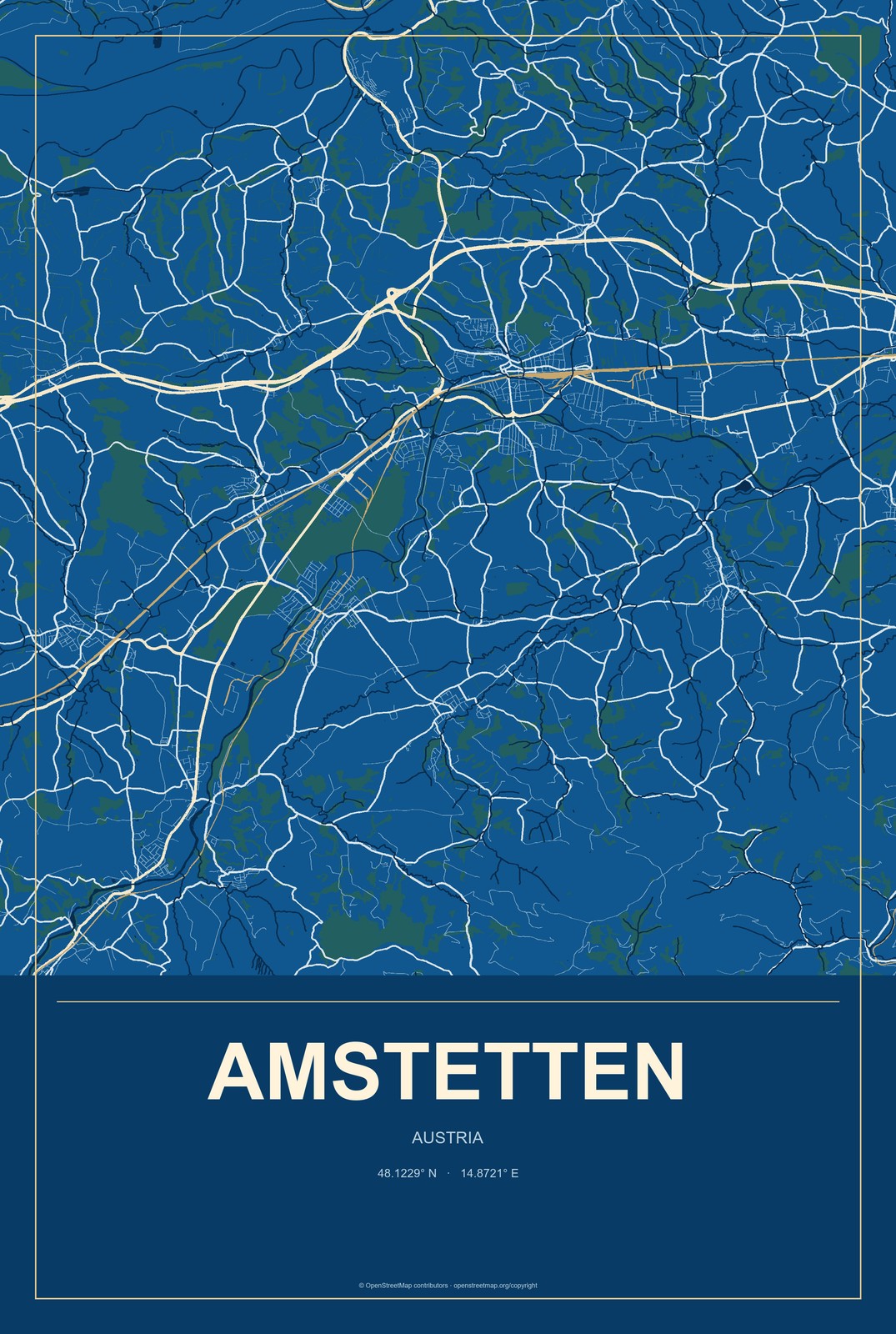 Amstetten, Austria City Map Aluminum Sign in Harbor Cobalt style