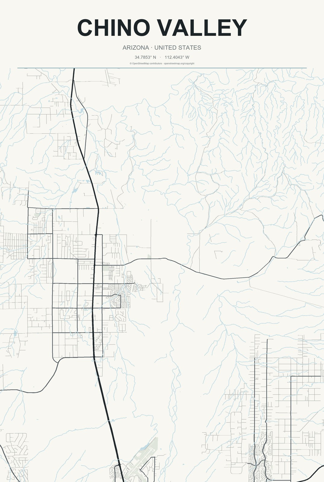 Chino Valley, Arizona City Map Aluminum Sign in Headline Atlas style
