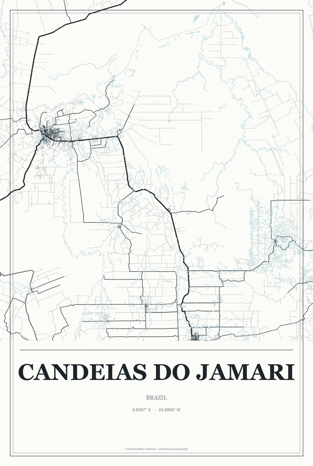 Candeias do Jamari, Brazil City Map Aluminum Sign in Gallery Air style