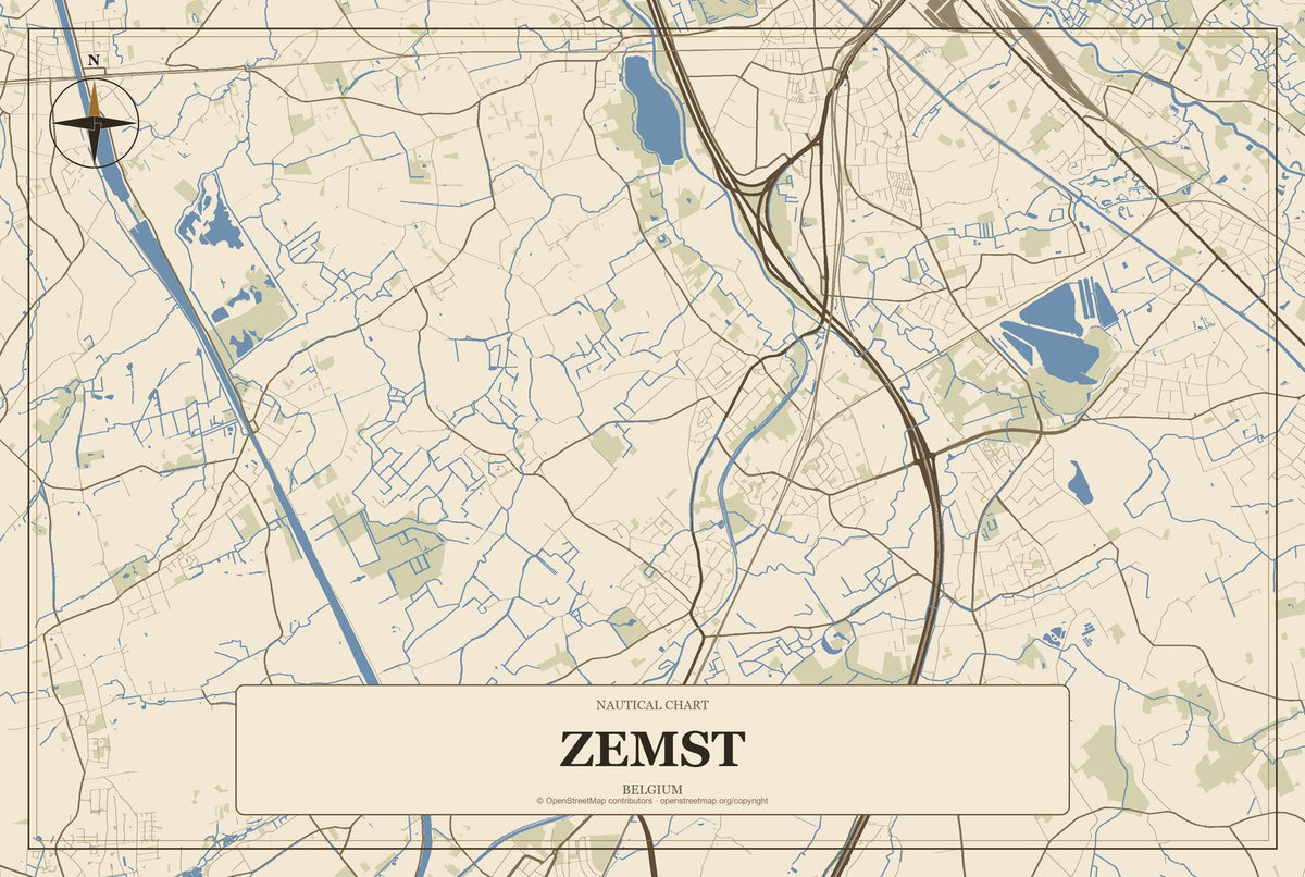 Zemst, Belgium City Map Aluminum Sign in Heritage Nautical style