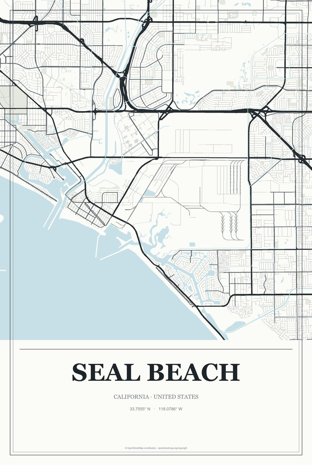 Seal Beach, California City Map Aluminum Sign in Gallery Air style