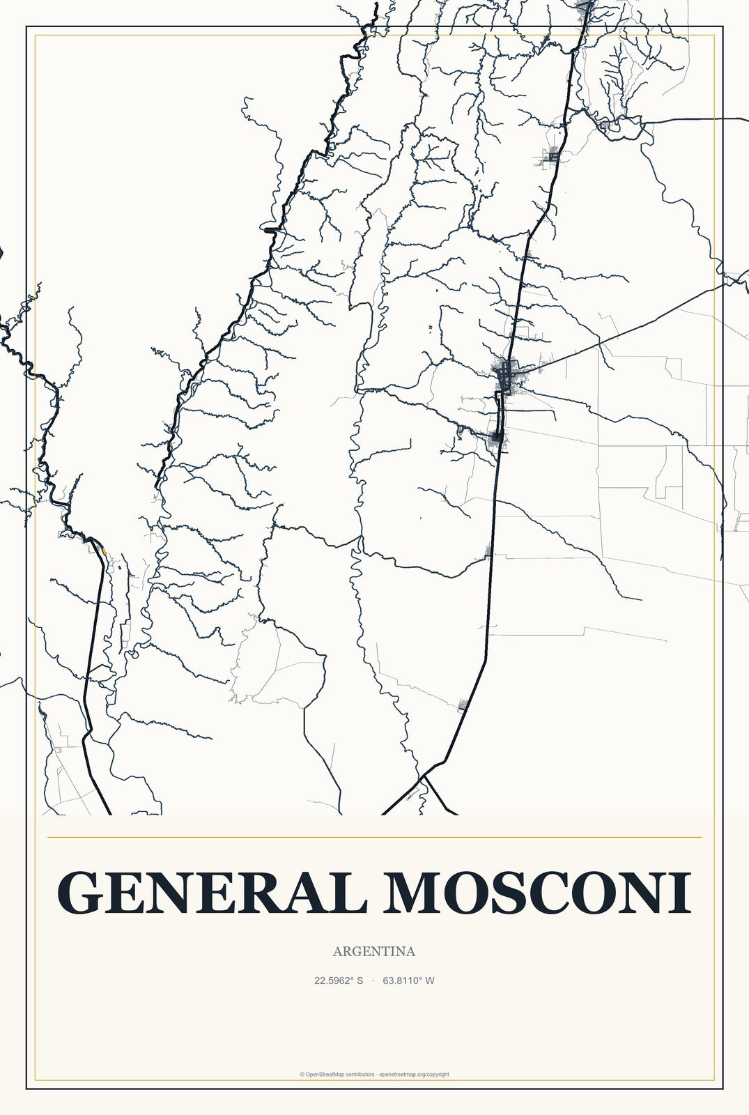 General Mosconi, Argentina City Map Aluminum Sign in Citrine Modern style