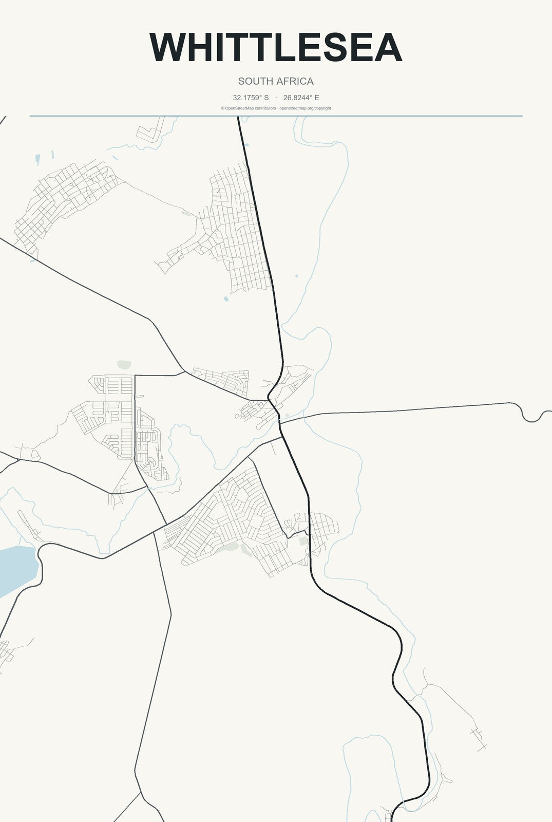 Whittlesea, South Africa City Map Aluminum Sign in Headline Atlas style
