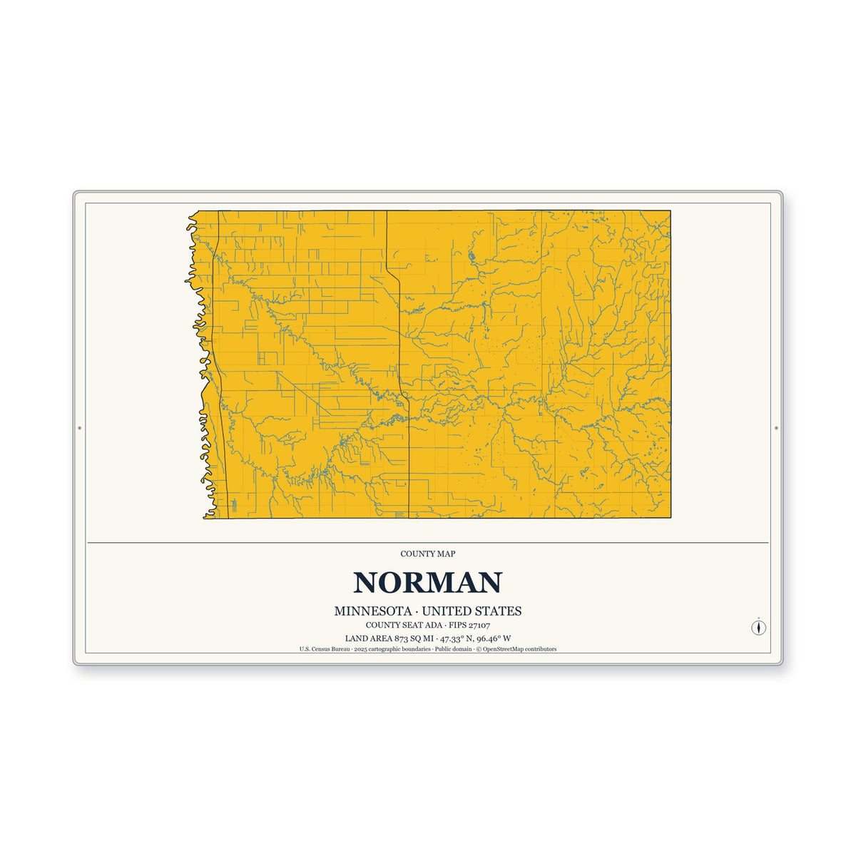 Norman County, Minnesota Map Aluminum Sign in Citrine Modern style