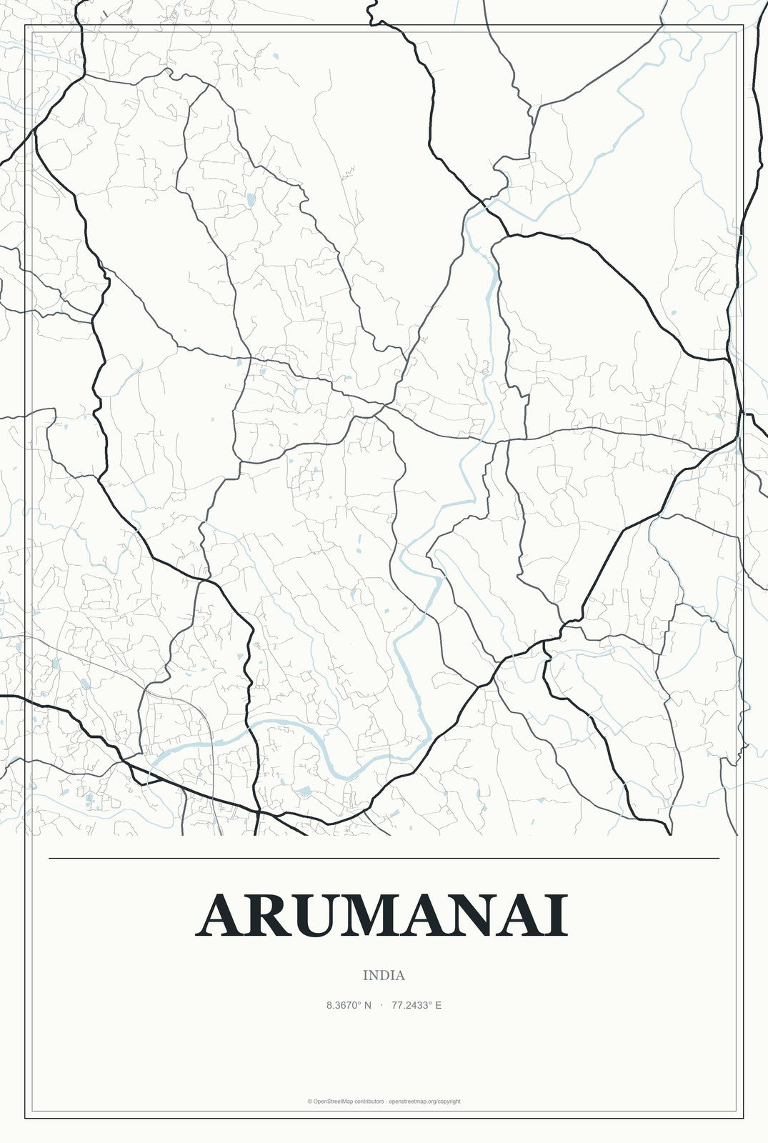 Arumanai, India City Map Aluminum Sign in Gallery Air style