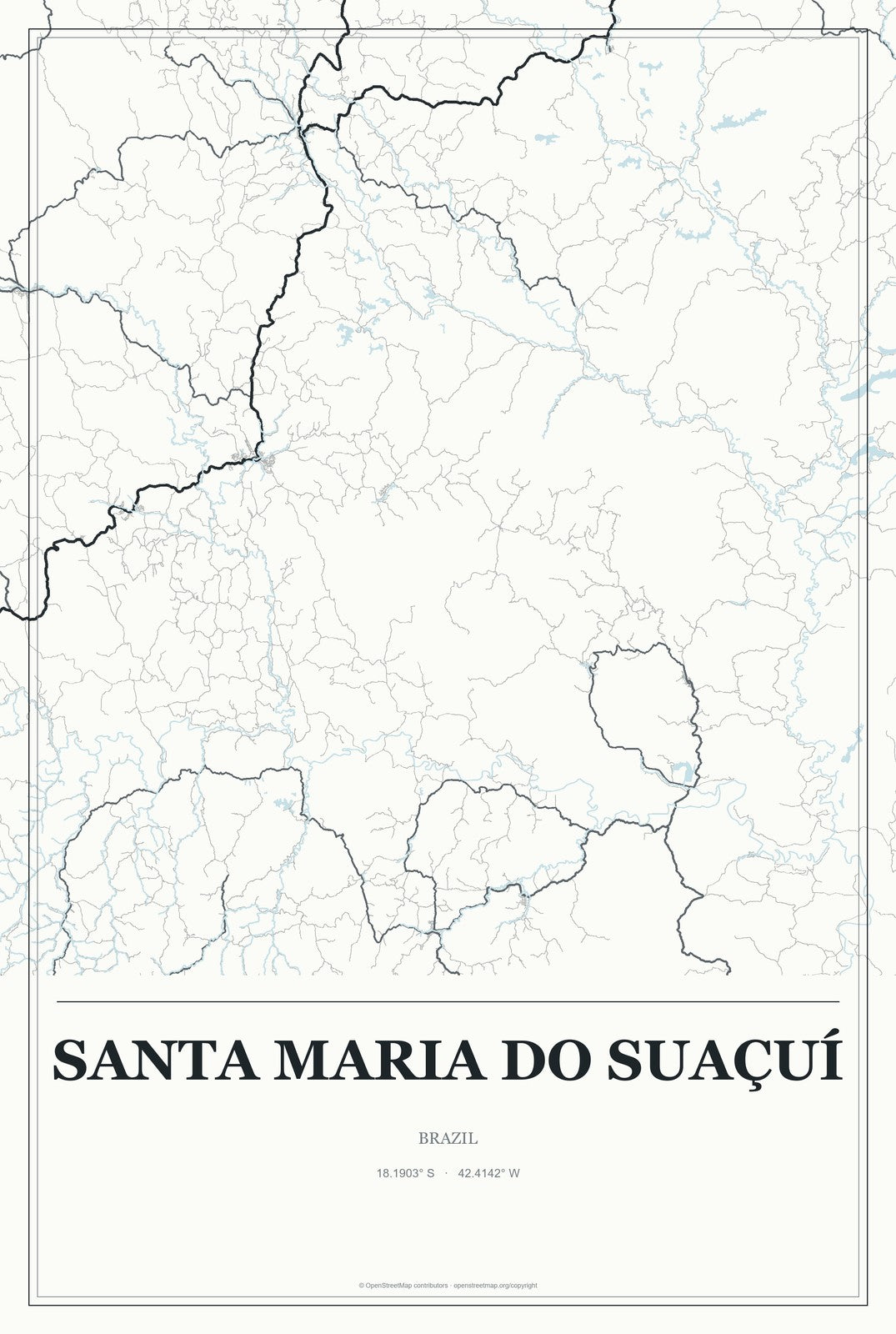Santa Maria do Suaçuí, Brazil City Map Aluminum Sign in Gallery Air style