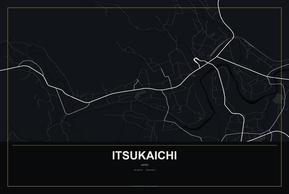Itsukaichi, Japan City Map Aluminum Sign in Metropolitan Noir style
