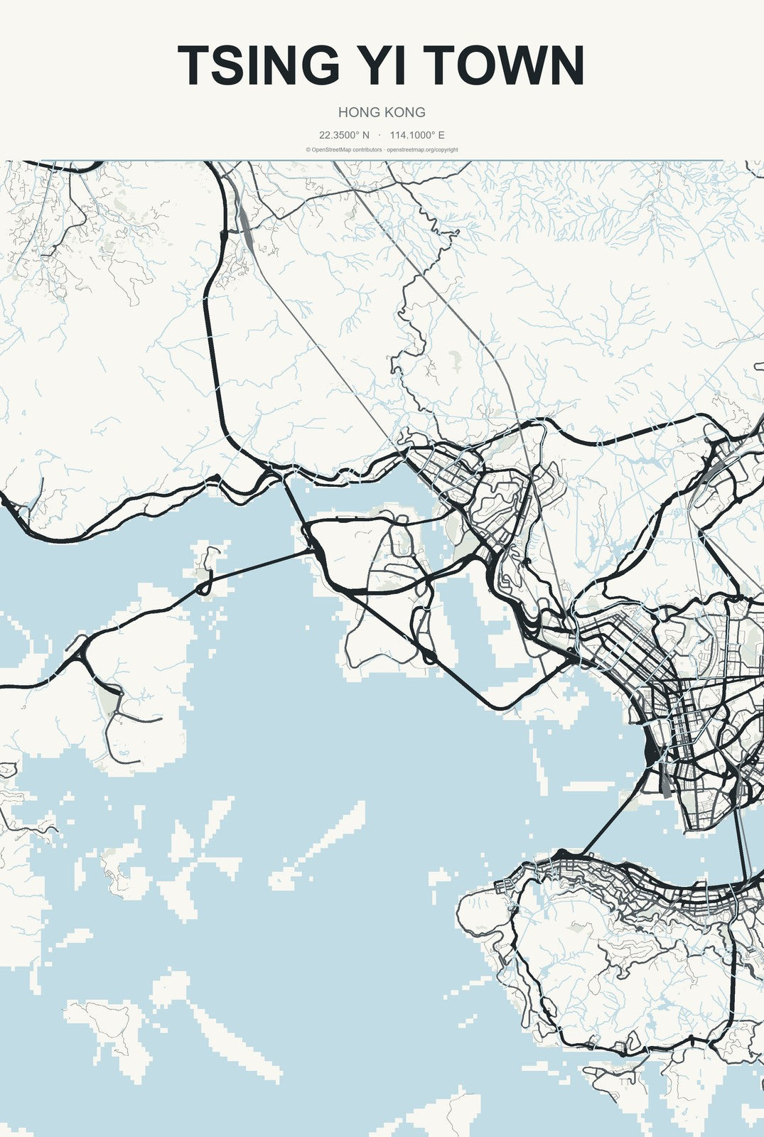 Tsing Yi Town, Hong Kong City Map Aluminum Sign in Headline Atlas style