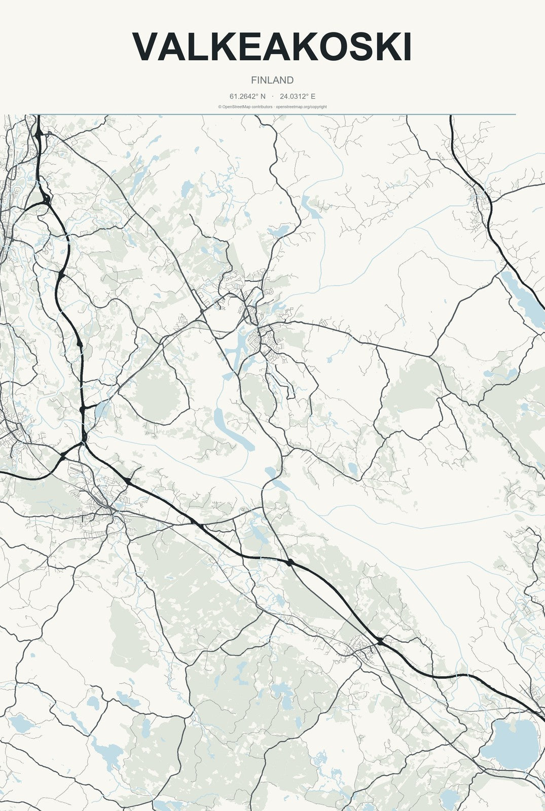 Valkeakoski, Finland City Map Aluminum Sign in Headline Atlas style