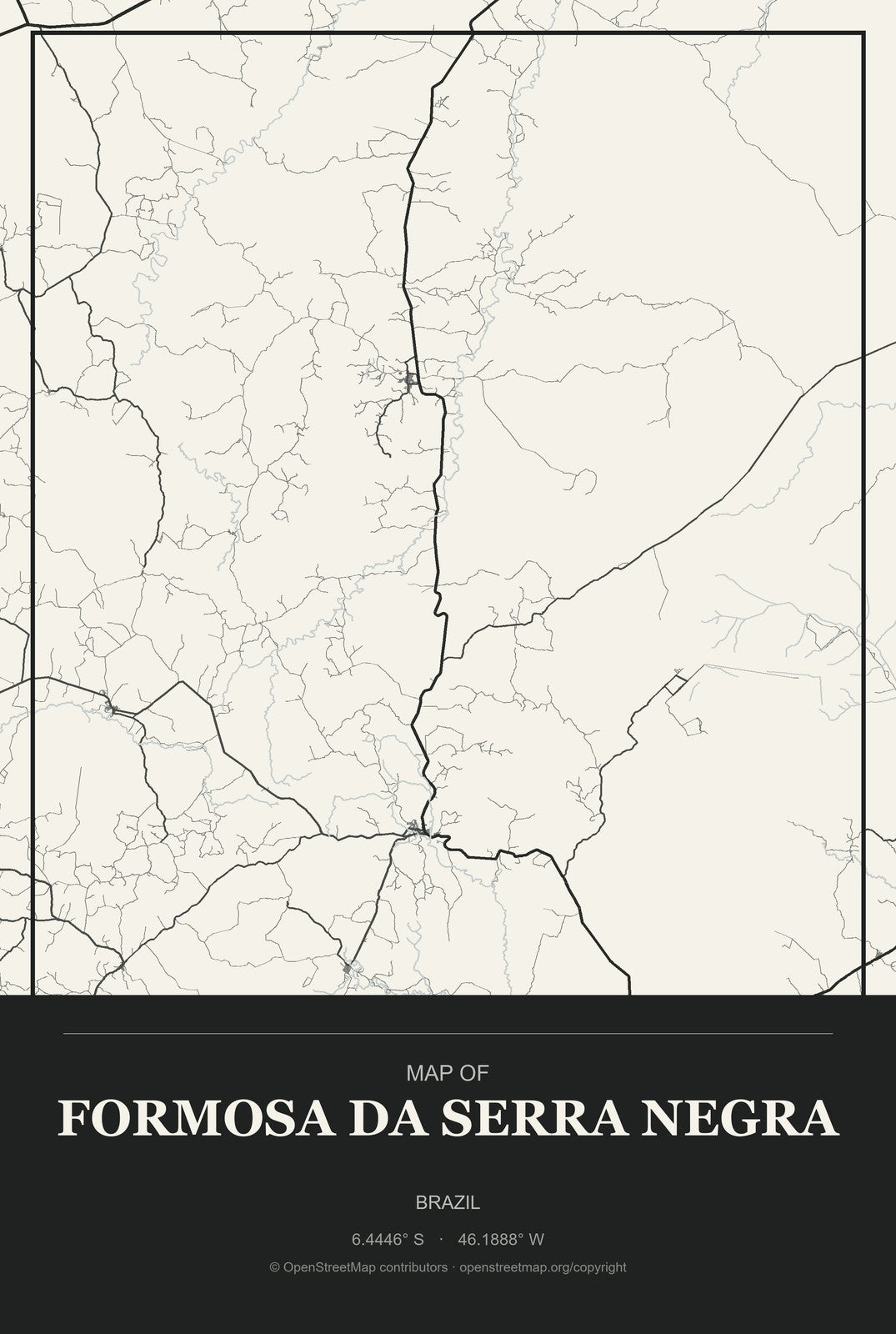 Formosa da Serra Negra, Brazil City Map Aluminum Sign in Museum Plaque style