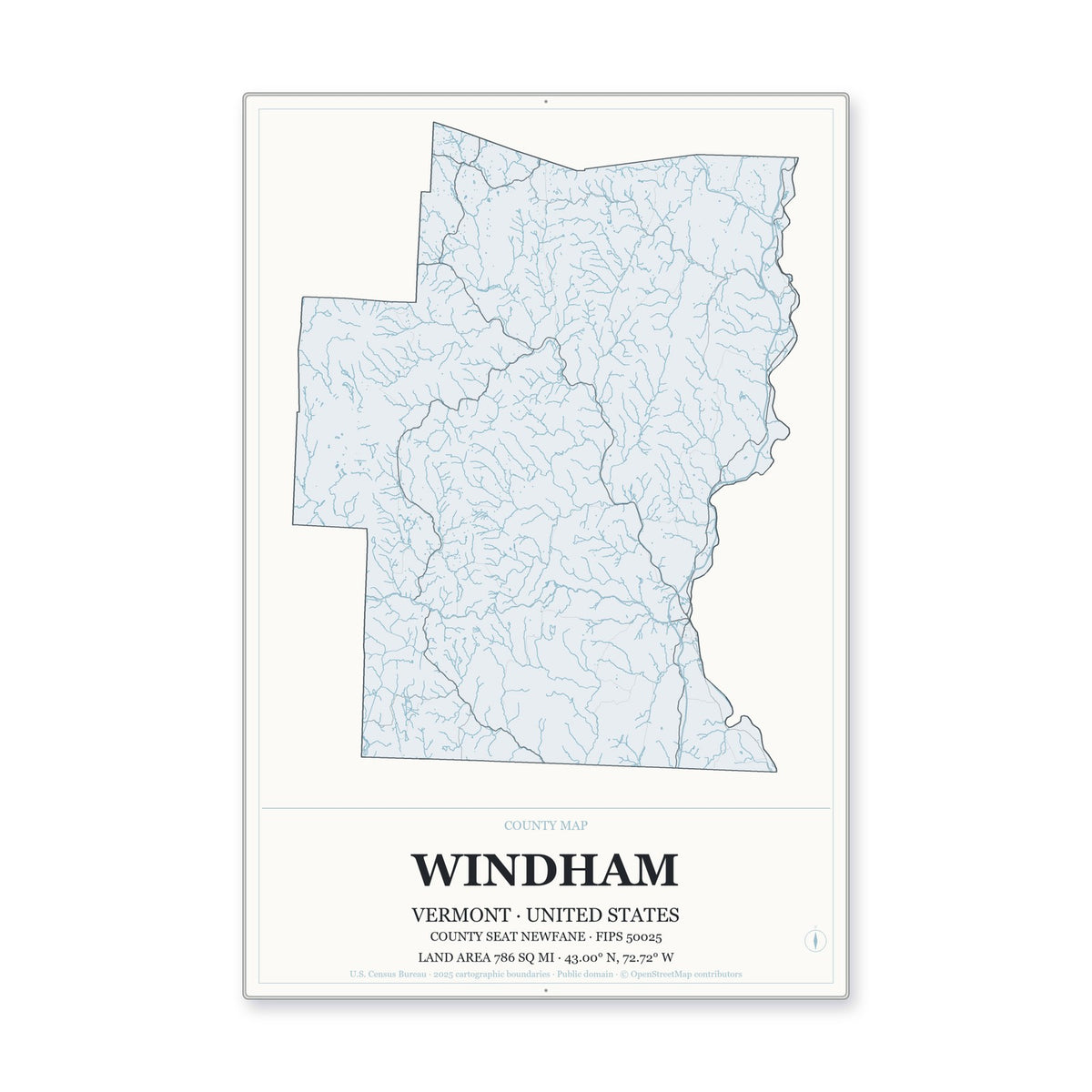 Windham County, Vermont Map Aluminum Sign in Gallery Air style