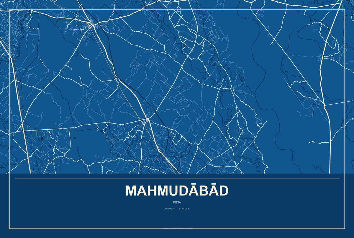 Mahmudābād, India City Map Aluminum Sign in Harbor Cobalt style