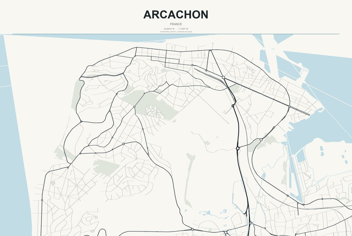 Arcachon, France City Map Aluminum Sign in Headline Atlas style