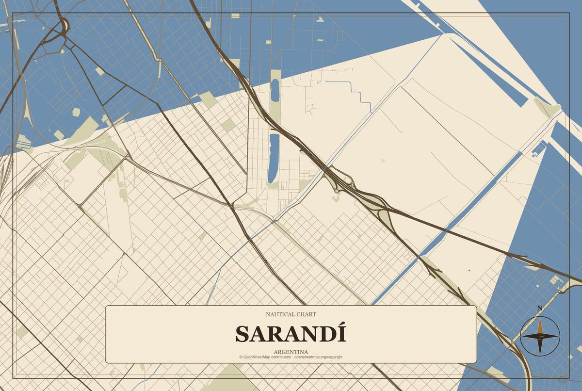 Sarandí, Argentina City Map Aluminum Sign in Heritage Nautical style