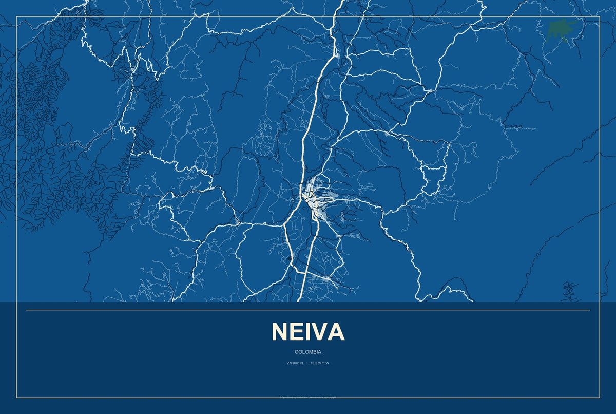 Neiva, Colombia City Map Aluminum Sign in Harbor Cobalt style