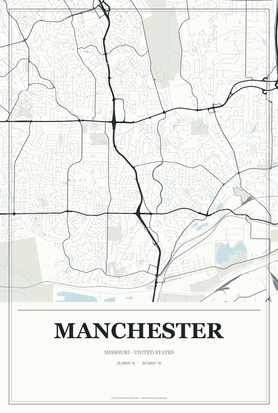 Manchester, Missouri City Map Aluminum Sign in Gallery Air style