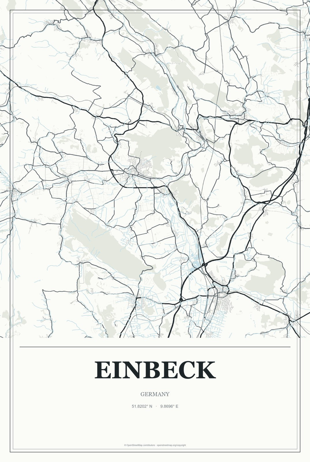 Einbeck, Germany City Map Aluminum Sign in Gallery Air style