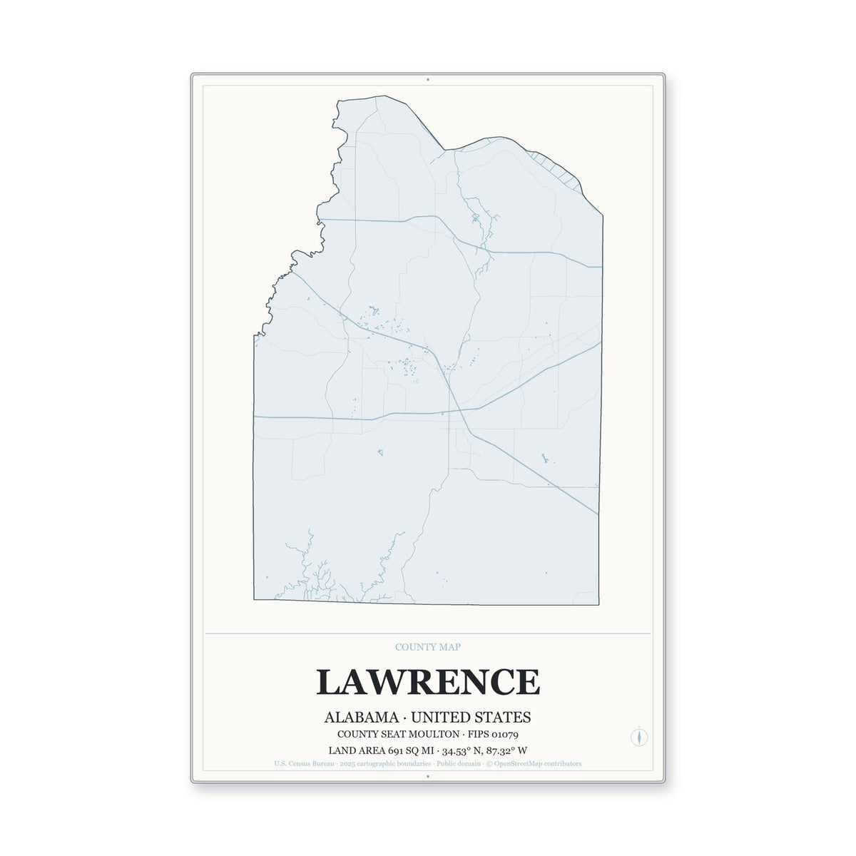 Lawrence County, Alabama Map Aluminum Sign in Gallery Air style