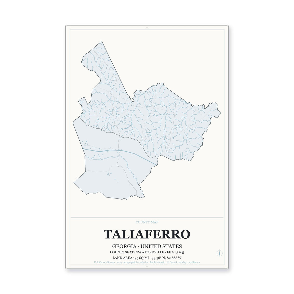 Taliaferro County, Georgia Map Aluminum Sign in Gallery Air style