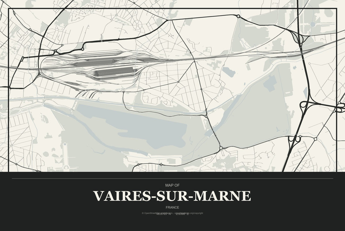 Vaires-sur-Marne, France City Map Aluminum Sign in Museum Plaque style