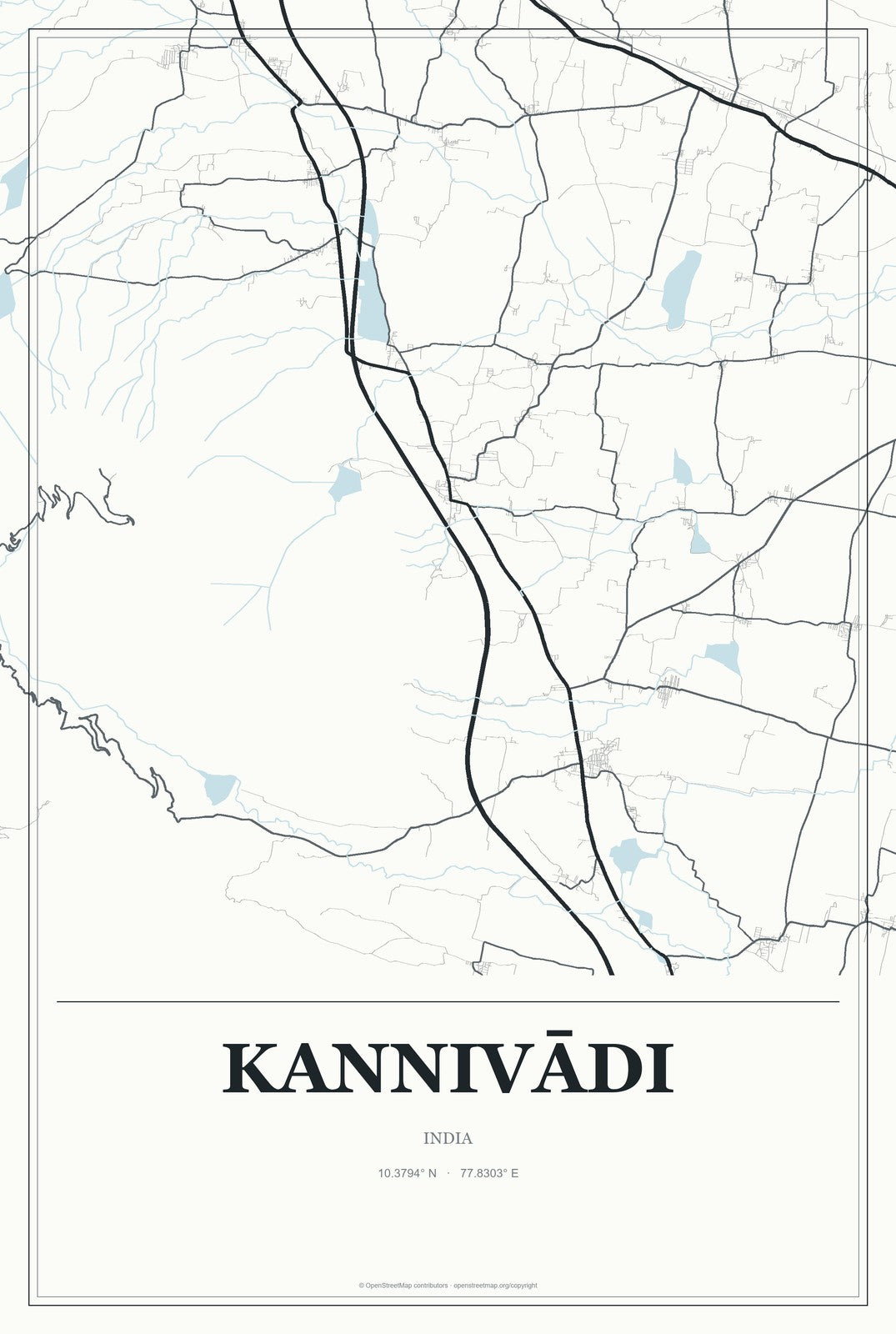 Kannivādi, India City Map Aluminum Sign in Gallery Air style