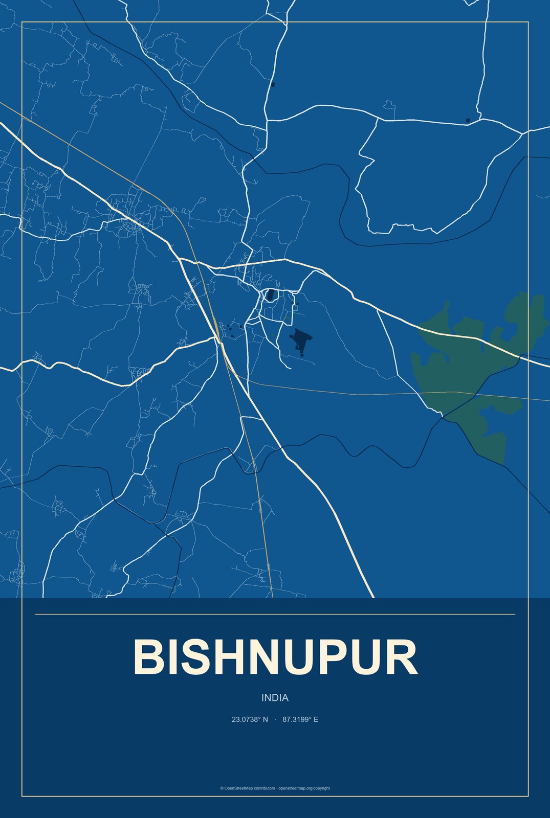 Bishnupur, West Bengal, India City Map Aluminum Sign in Harbor Cobalt style