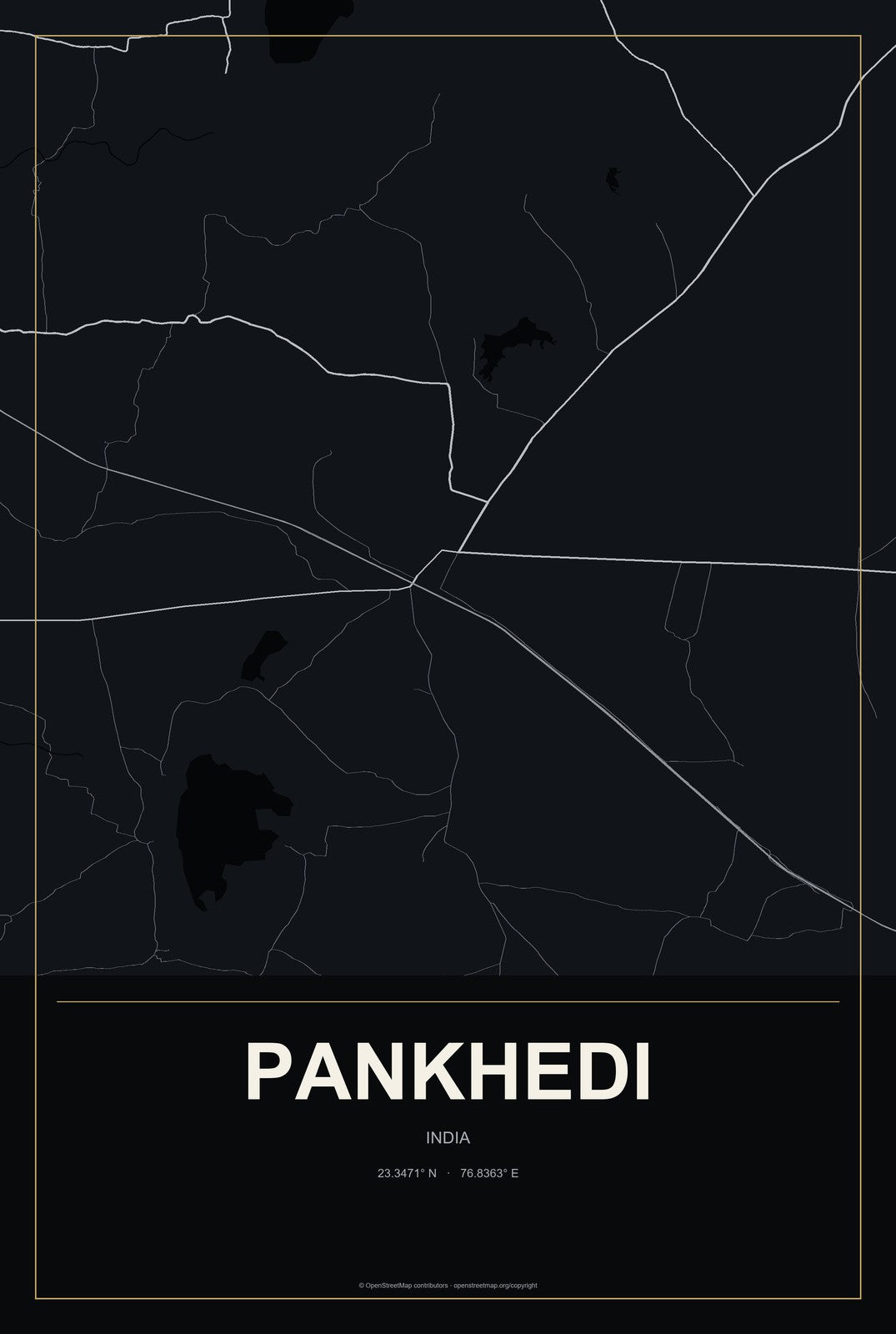Pankhedi, India City Map Aluminum Sign in Metropolitan Noir style