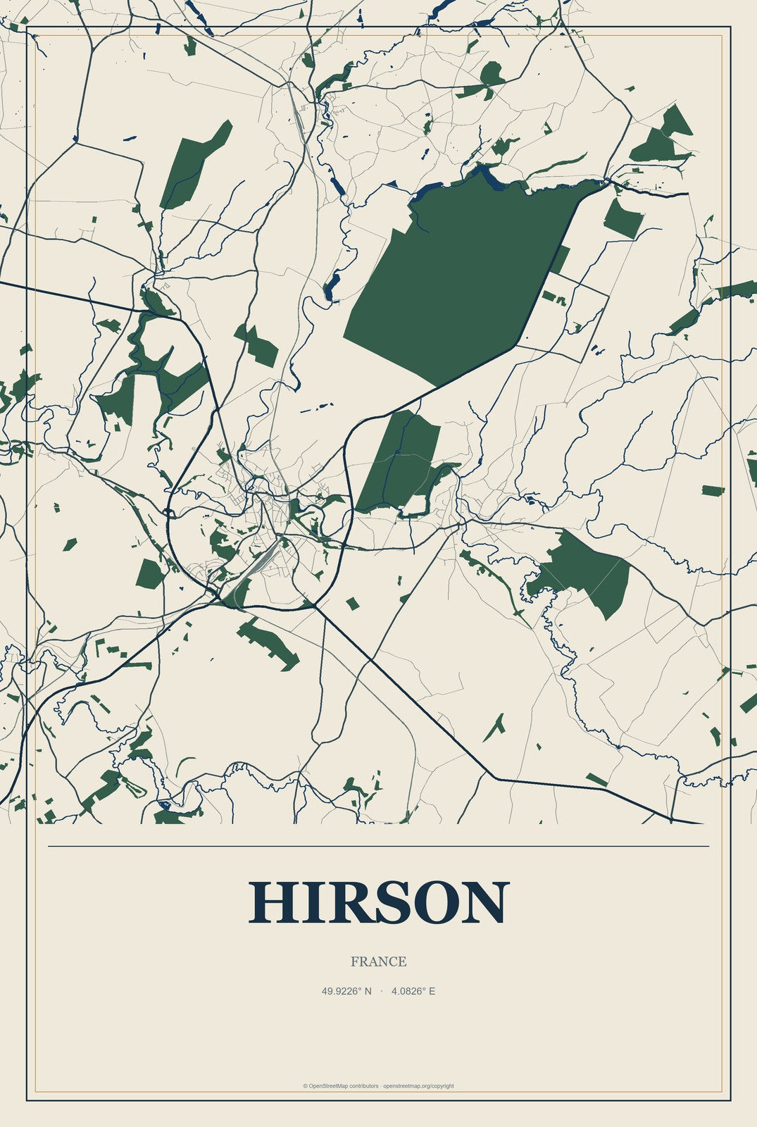 Hirson, France City Map Aluminum Sign in Coastal Cutout style