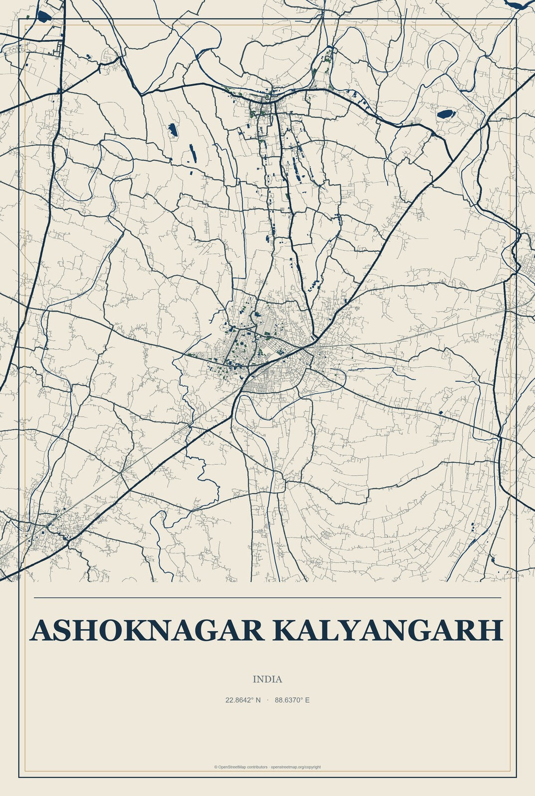 Ashoknagar Kalyangarh, India City Map Aluminum Sign in Coastal Cutout style