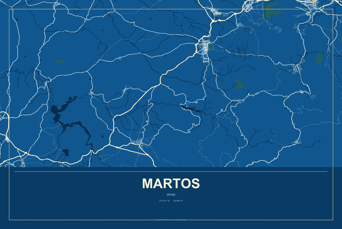 Martos, Spain City Map Aluminum Sign in Harbor Cobalt style