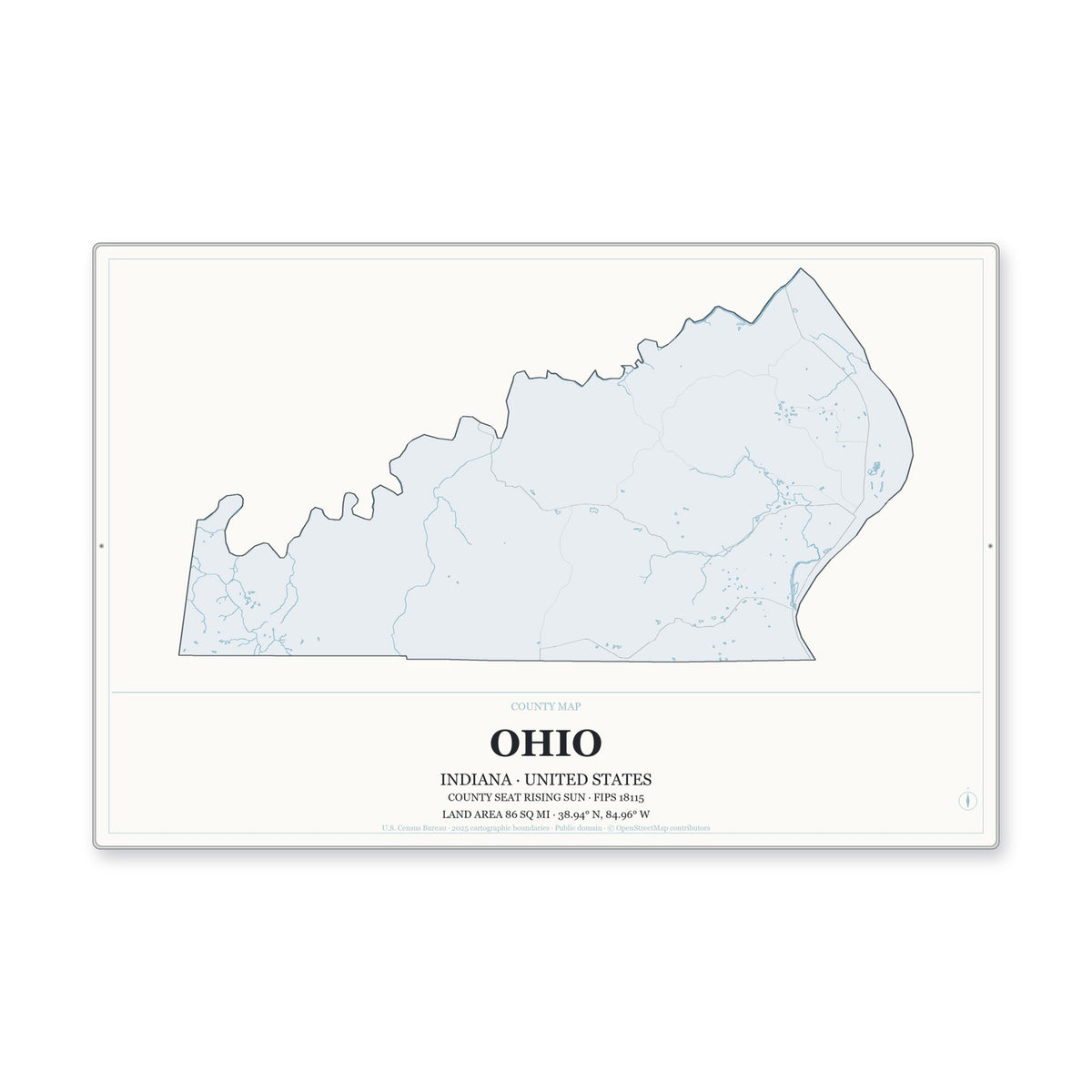 Ohio County, Indiana Map Aluminum Sign in Gallery Air style