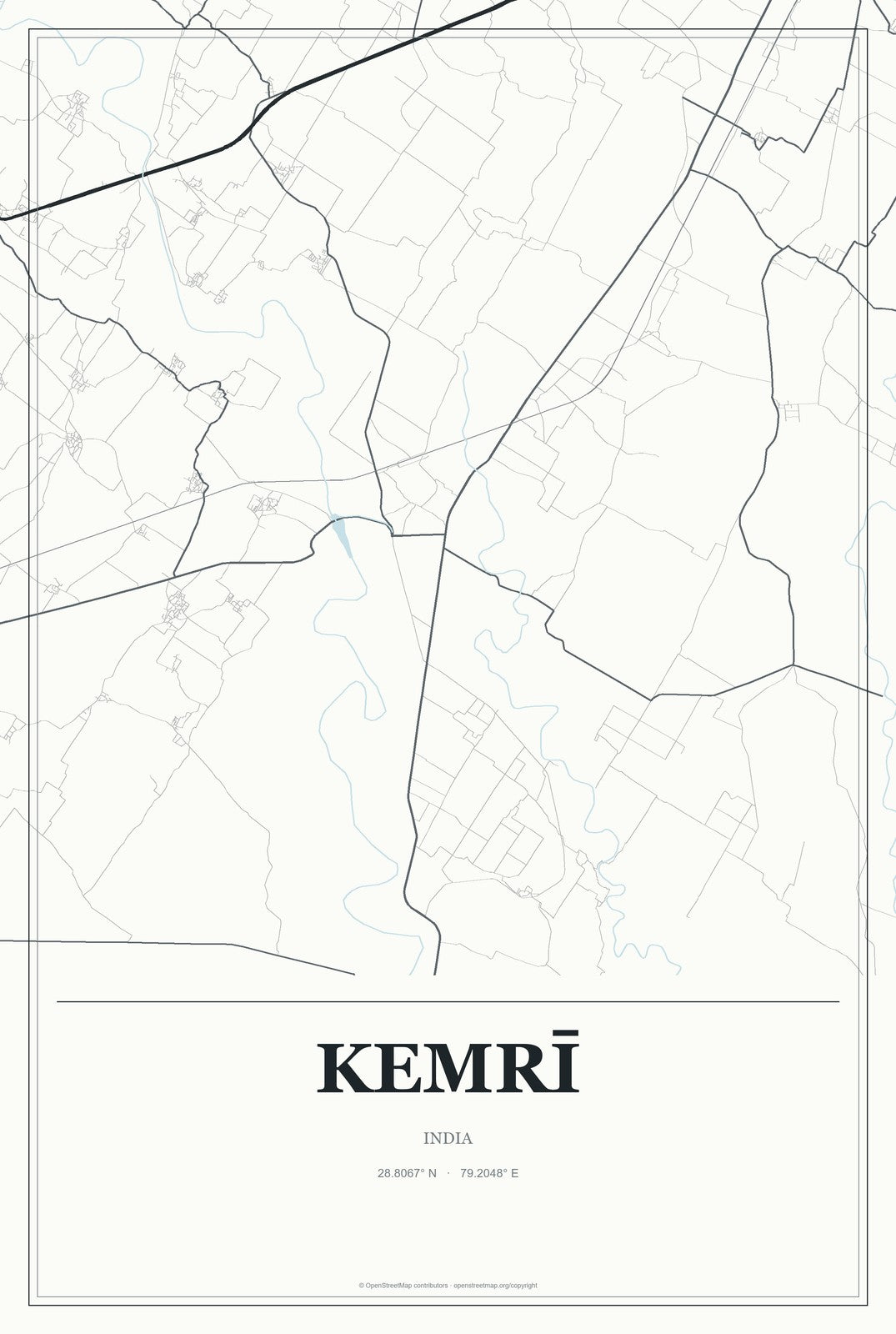Kemrī, India City Map Aluminum Sign in Gallery Air style