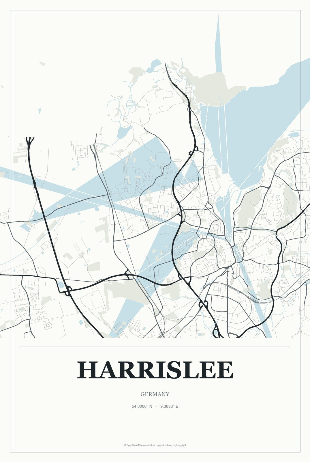 Harrislee, Germany City Map Aluminum Sign in Gallery Air style