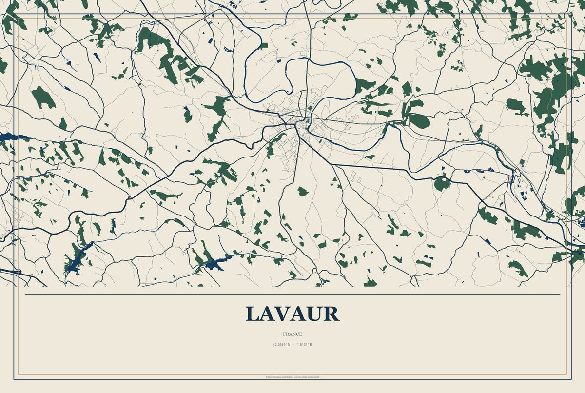 Lavaur, France City Map Aluminum Sign in Coastal Cutout style