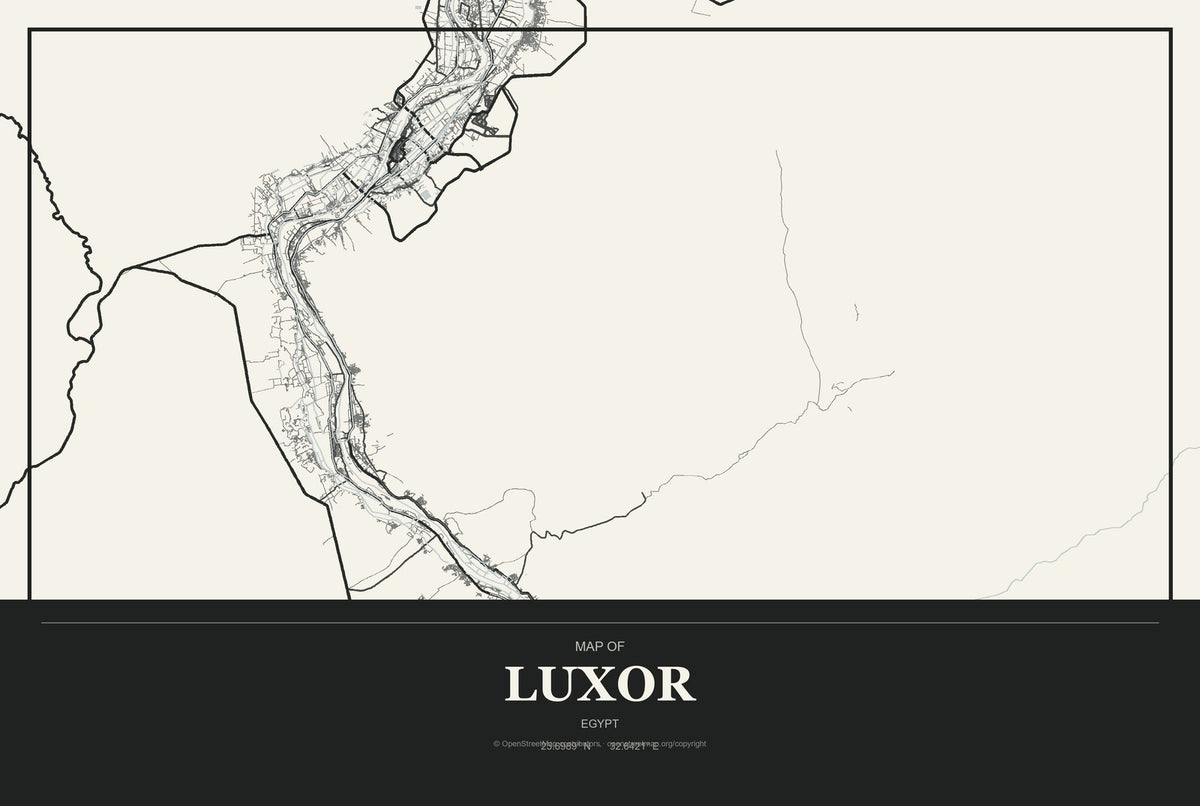Luxor, Egypt City Map Aluminum Sign in Museum Plaque style
