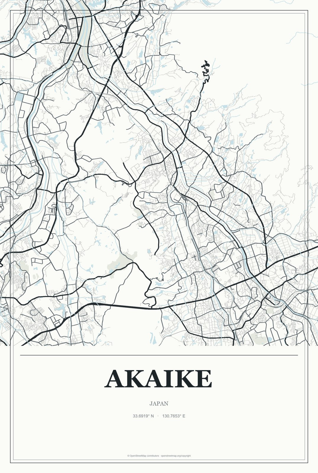Akaike, Japan City Map Aluminum Sign in Gallery Air style