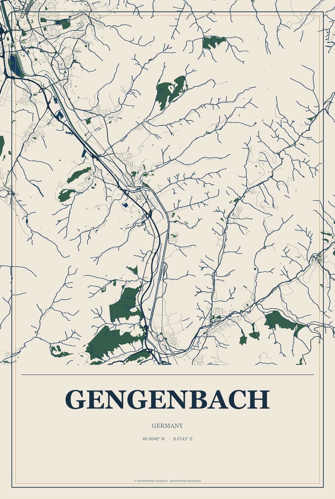 Gengenbach, Germany City Map Aluminum Sign in Coastal Cutout style