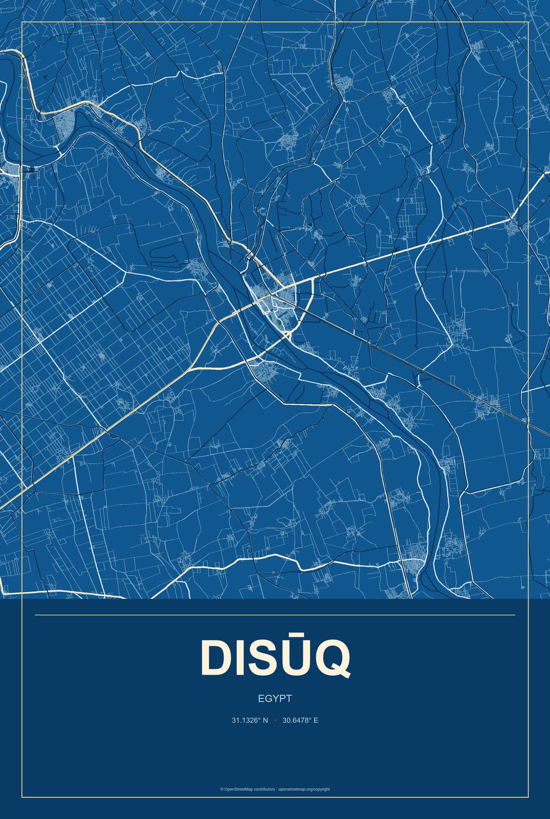 Disūq, Egypt City Map Aluminum Sign in Harbor Cobalt style