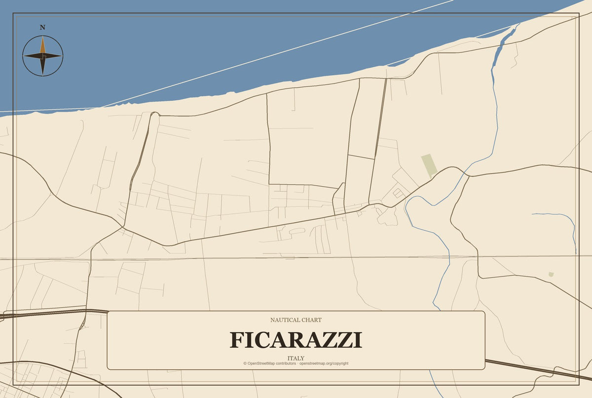 Ficarazzi, Italy City Map Aluminum Sign in Heritage Nautical style